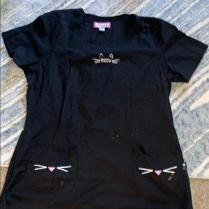 Black cat themed scrub top